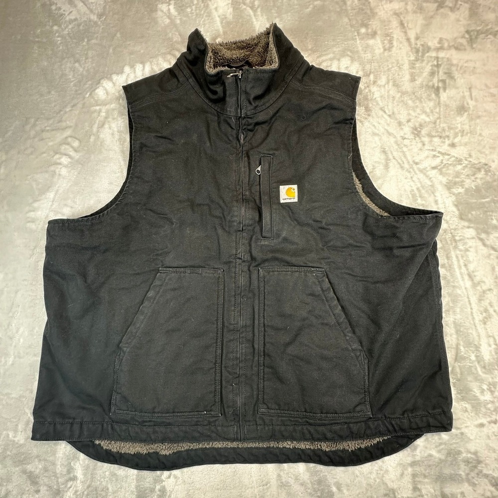 Carhartt Vest Mens 2XL Black Loose Fit Sherpa Lined Duck Canvas OV4277-M